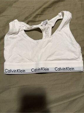 Calvin Klein White Racerback Sports Bralette with Logo Band
